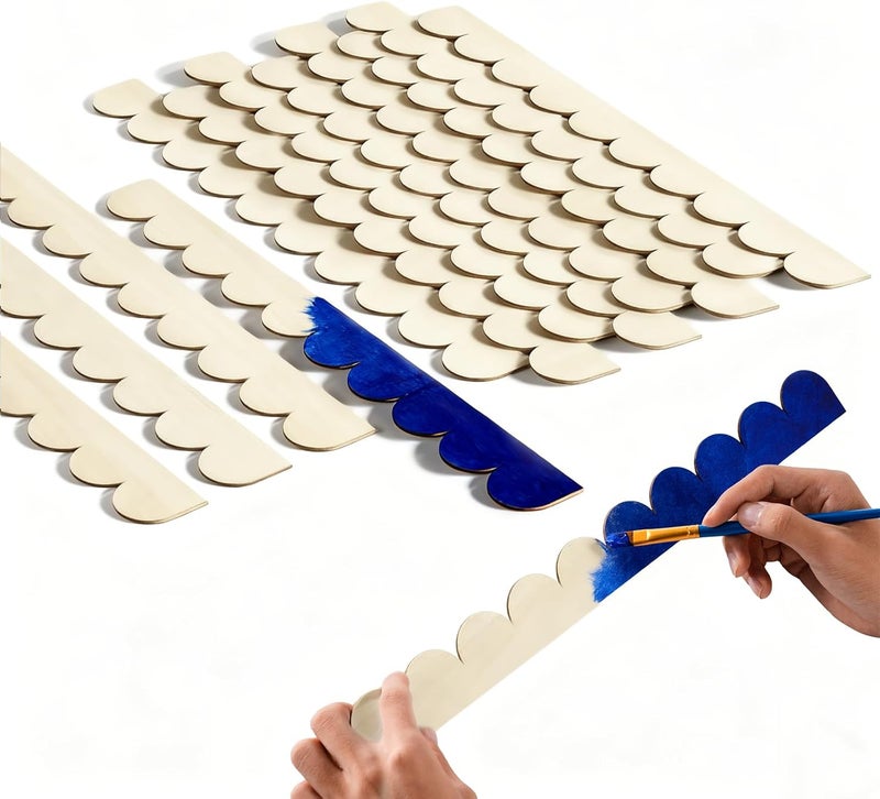 FAKILO Unfinished Scalloped Wood Molding Trim – Cute DIY Decorative Edge for Walls, Cabinets, Doors (15.75" × 1.57" × 0.12", 12 Pack) - Image 1